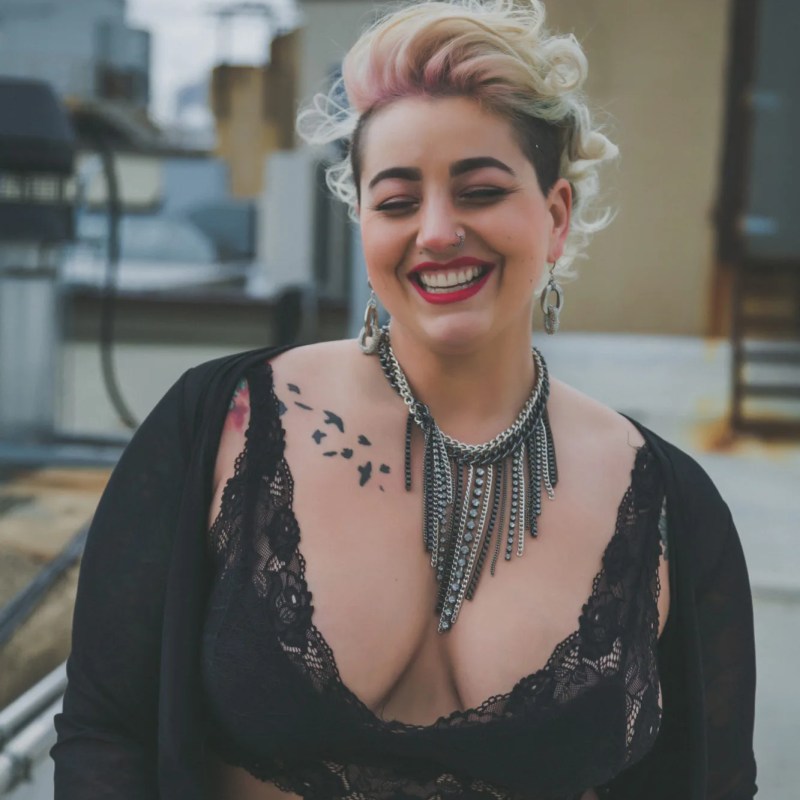 woman in lingerie on rooftop in new york city